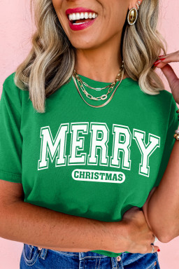 Bright Green MERRY CHRISTMAS Letter Heat Transfer Printing Graphic Tee