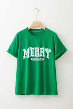 Bright Green MERRY CHRISTMAS Letter Heat Transfer Printing Graphic Tee