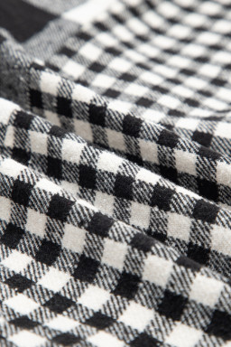 Black Plaid Patchwork Drawstring Hooded Raw Hem Shacket