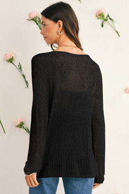 Black Crochet Hollow-out Knit Sweater