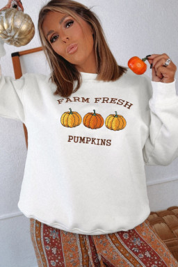 White FARM FRESH PUMPKINS Embroidered Festival Sweatshirt