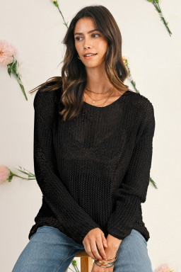 Black Crochet Hollow-out Knit Sweater