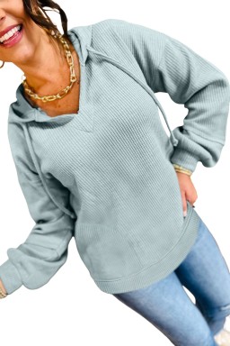 Clearly Aqua Ribbed Drop Shoulder Knit Hoodie