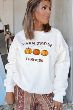 White FARM FRESH PUMPKINS Embroidered Festival Sweatshirt