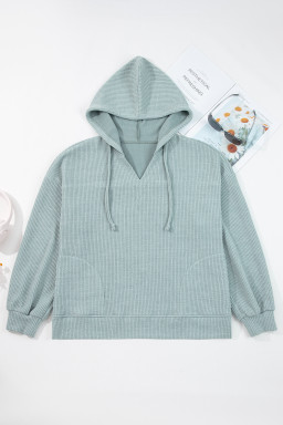 Clearly Aqua Ribbed Drop Shoulder Knit Hoodie
