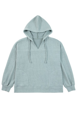 Clearly Aqua Ribbed Drop Shoulder Knit Hoodie