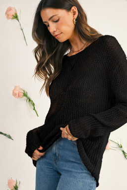 Black Crochet Hollow-out Knit Sweater