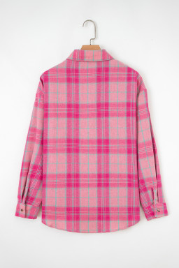Sachet Pink Plaid Rounded Hem Long Sleeve Shirt Shacket
