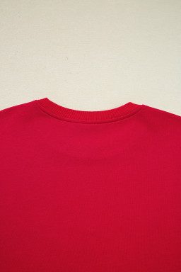 Fiery Red Varsity Striped Detail Cropped Pullover Wide Leg Pants 2pcs Outfit