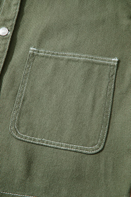 Smoke Green Pocket Collared Button Front Denim Jacket