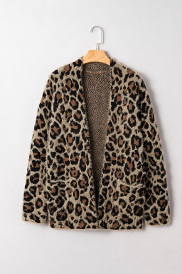 Brown Leopard Open Front Fuzzy Cardigan