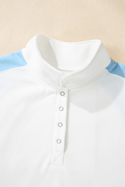 Beau Blue Colorblock Snap Buttons Pullover Sweatshirt