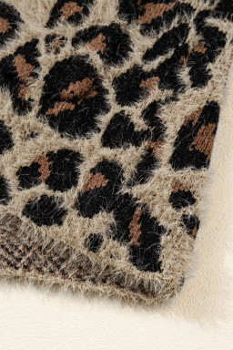 Brown Leopard Open Front Fuzzy Cardigan