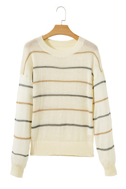 Multicolour Striped Ribbed Edge Drop Shoulder Sweater