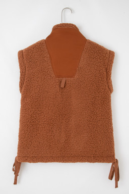 Cinnamon Faux Fur Snap Button Front Knot Side Plush Vest