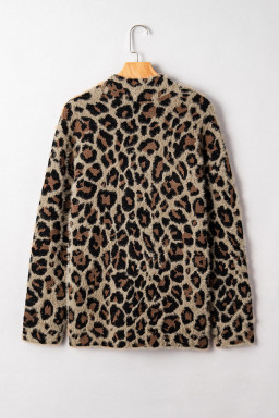 Brown Leopard Open Front Fuzzy Cardigan