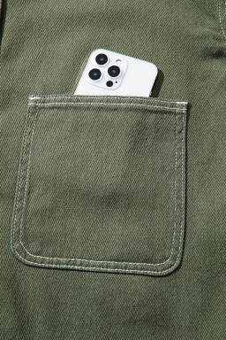Smoke Green Pocket Collared Button Front Denim Jacket