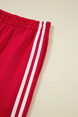 Fiery Red Varsity Striped Detail Cropped Pullover Wide Leg Pants 2pcs Outfit