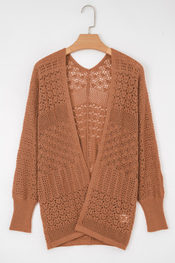 Redwood Burl Mix Pattern Hollow Knit Open Front Cardigan