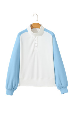Beau Blue Colorblock Snap Buttons Pullover Sweatshirt