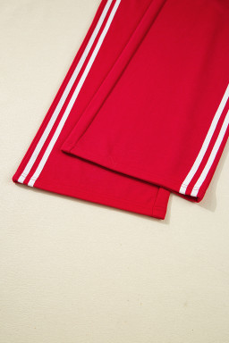Fiery Red Varsity Striped Detail Cropped Pullover Wide Leg Pants 2pcs Outfit