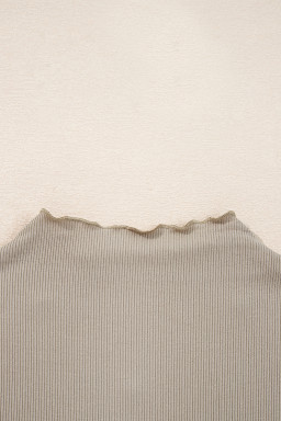 Jet Stream Floral Embroidered Detail Ribbed Long Sleeve Top