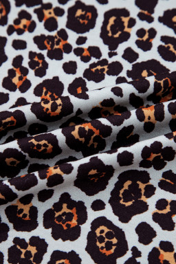 Brown Leopard Floral Print Ribbed Patchwork Puff Sleeve Loose Pullover