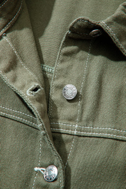 Smoke Green Pocket Collared Button Front Denim Jacket