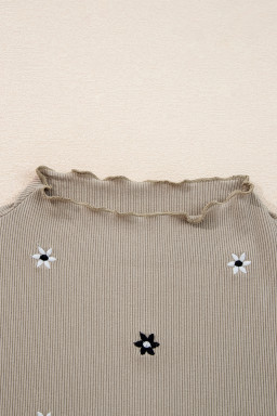 Jet Stream Floral Embroidered Detail Ribbed Long Sleeve Top