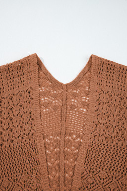 Redwood Burl Mix Pattern Hollow Knit Open Front Cardigan