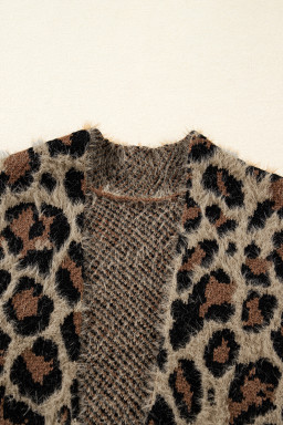 Brown Leopard Open Front Fuzzy Cardigan