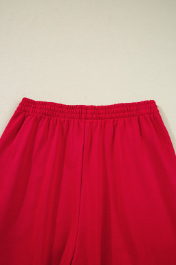 Fiery Red Varsity Striped Detail Cropped Pullover Wide Leg Pants 2pcs Outfit