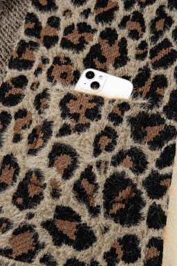 Brown Leopard Open Front Fuzzy Cardigan