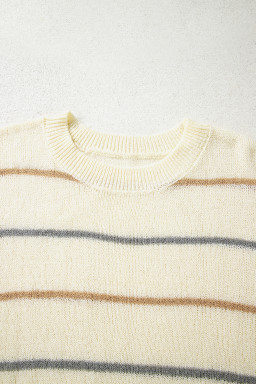 Multicolour Striped Ribbed Edge Drop Shoulder Sweater