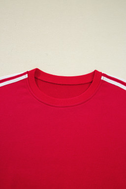 Fiery Red Varsity Striped Detail Cropped Pullover Wide Leg Pants 2pcs Outfit