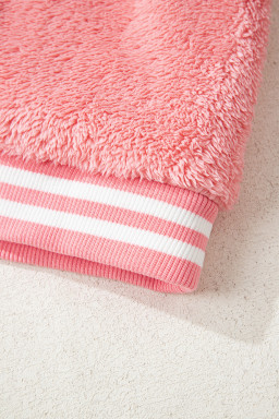 Gossamer Pink Contrast Trim Plush Sleeveless Coat