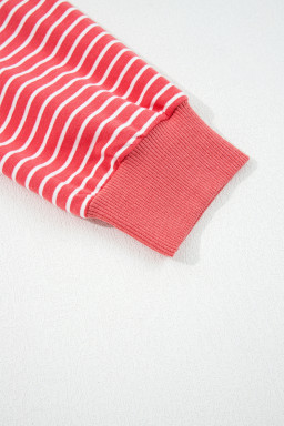 Red Striped Puff Sleeve Drawstring Hoodie