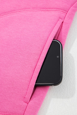 Bright Pink Half Button Collar Drop Shoulder Sweatshirt