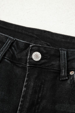 Black Raw Hem Straight Leg Loose High Waist Jeans