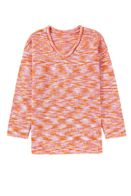 Orange Vibrant Abstract Print Drop Shoulder V Neck Oversized Sweater