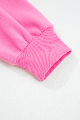 Bright Pink Half Button Collar Drop Shoulder Sweatshirt