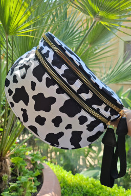 Black White Cow Print Wide Strap Large Crossbody Bag
