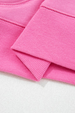 Bright Pink Half Button Collar Drop Shoulder Sweatshirt