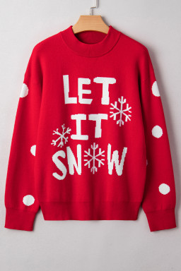 Red Dahlia LET IT SNOW Christmas Dotty Sleeve Loose Sweater