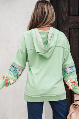 Clearly Aqua Lace Floral Patchwork Hooded Henley Top