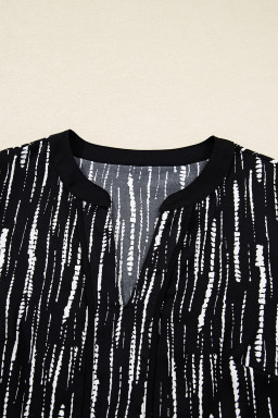 Black Spring and Autumn Abstract Print V-neck Long-sleeve Blouse