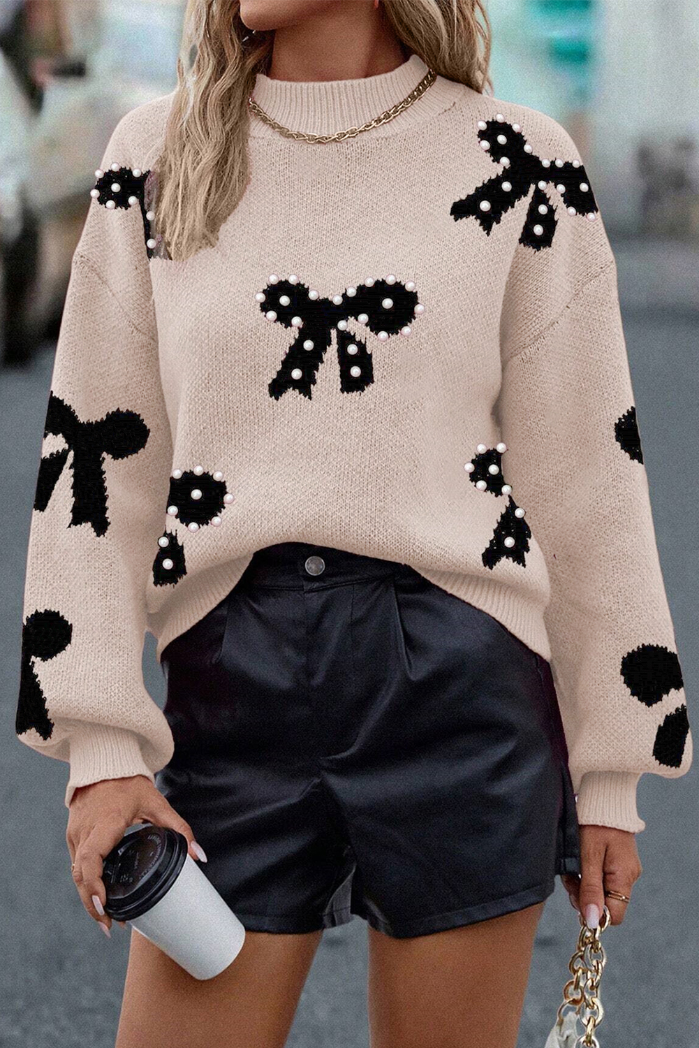 Lucy Bow Pattern Loose Sweater