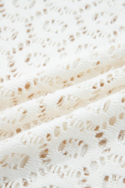 Beige Flower Lace V Neck Puff Sleeve Top