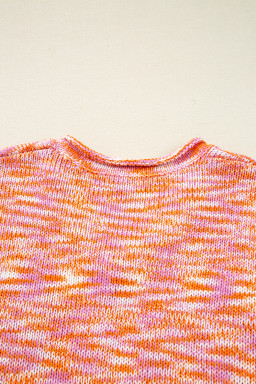 Orange Vibrant Abstract Print Drop Shoulder V Neck Oversized Sweater