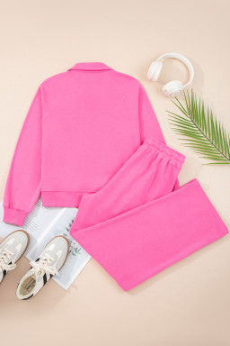 Sachet Pink Solid Color Collared Pullover and Central Seam Pants Set
